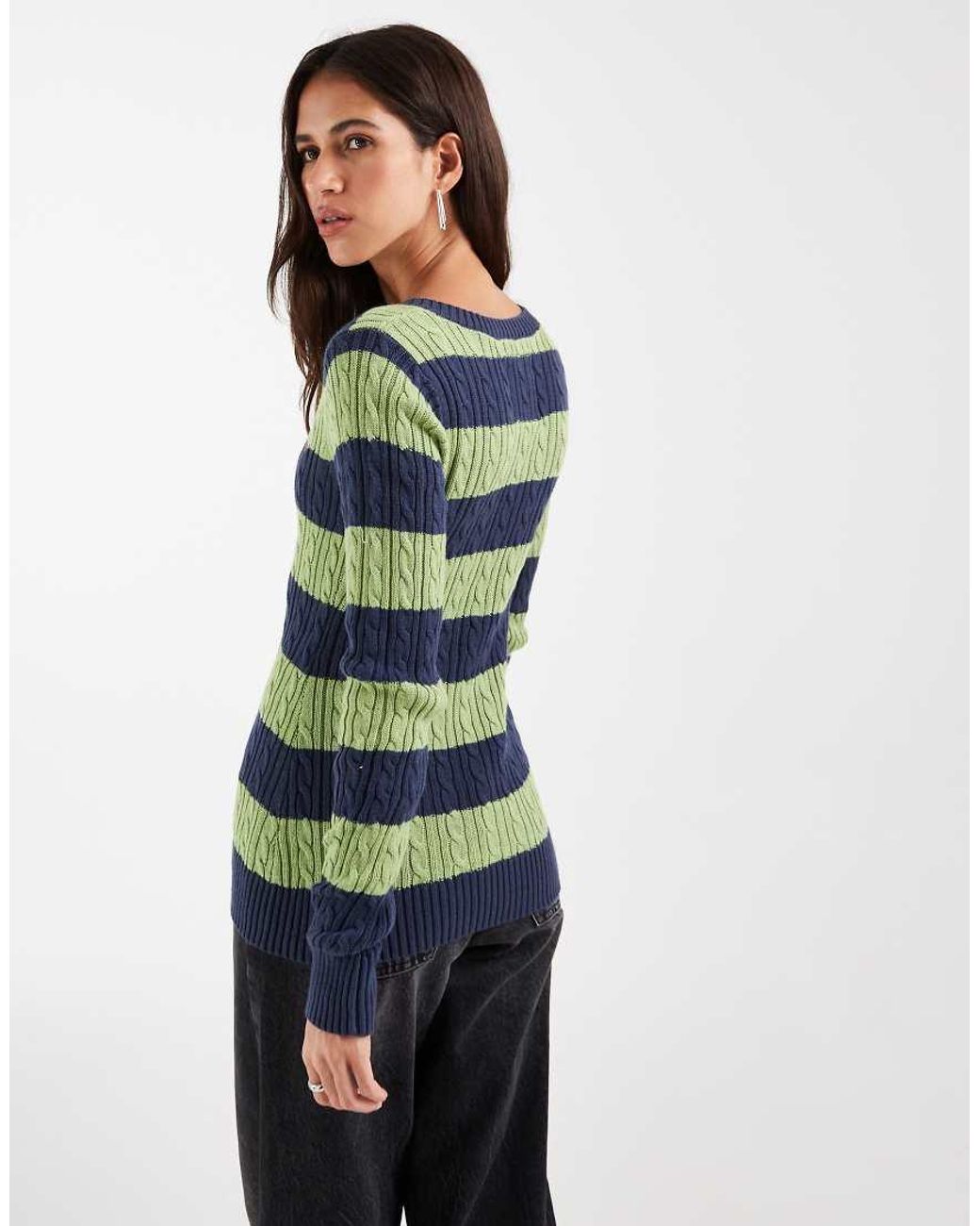 Hollister Blue Knitted Icon Logo V Neck Jumper