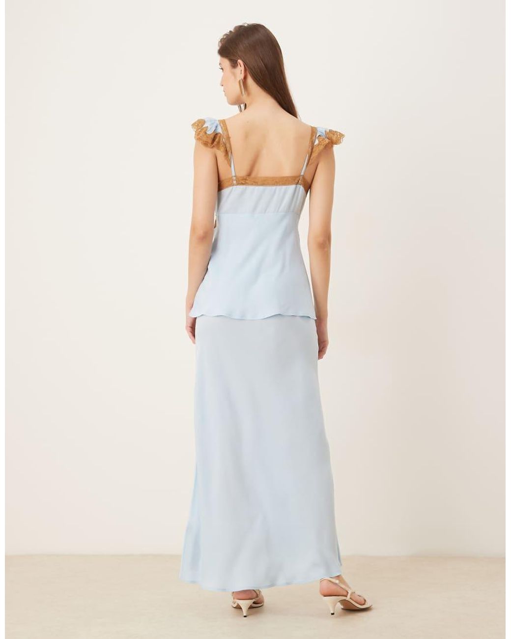 ASOS White Frill Sleeve Cami Overlay Satin Maxi Dress