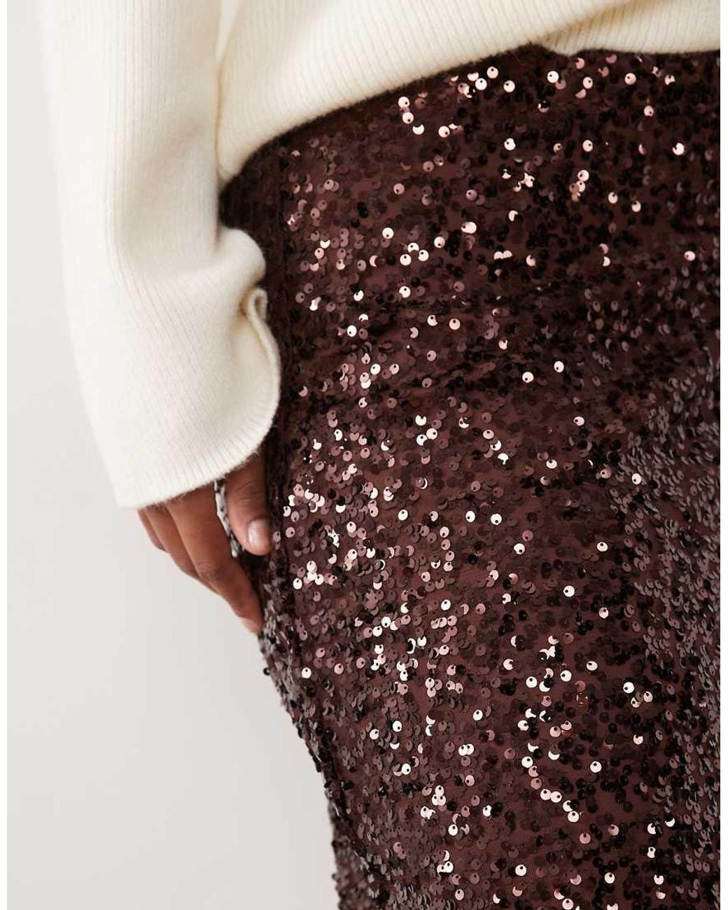 ASOS Brown Asos Design Curve Sequin Midi Skirt