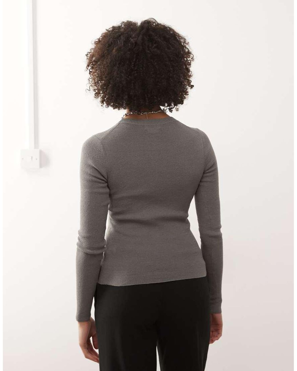 Weekday Gray Slim Fit Knitted Cardigan With Ruched Detail