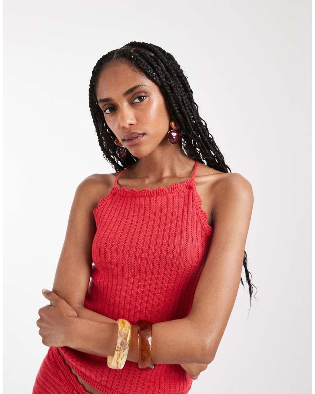 Monki Red Crochet Style Halter Top Co-ord