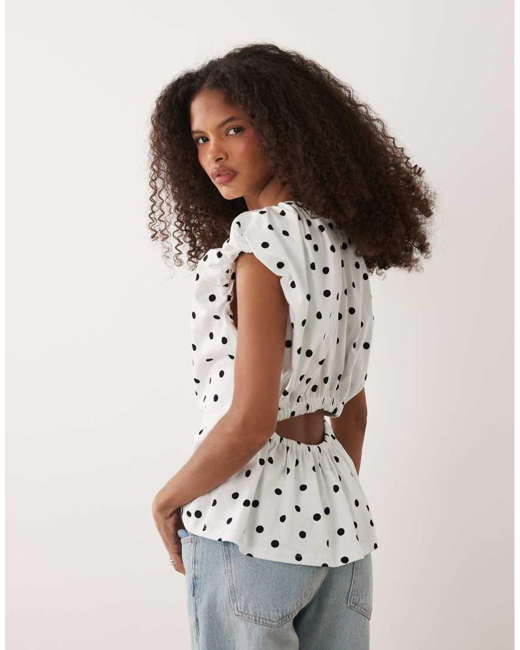 ASOS White Cap Sleeve Ruched Open Back Top