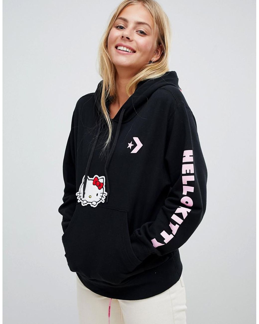 Converse X Hello Kitty Black Oversized Pullover Hoodie | Lyst