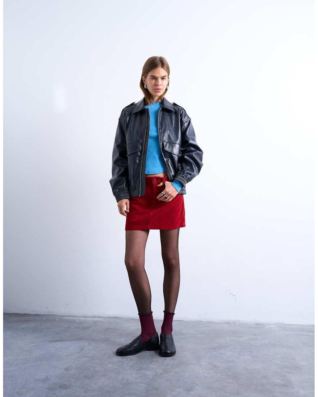 TOPSHOP Red Cord Mini Pelmet Skirt
