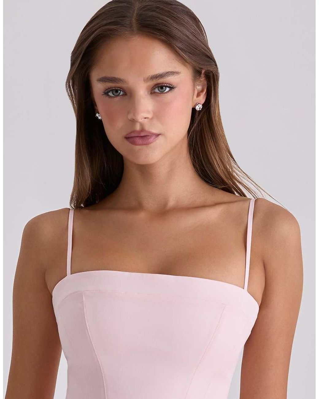 House Of Cb Pink Dolly Sateen Cotton Flared Midi Sundress