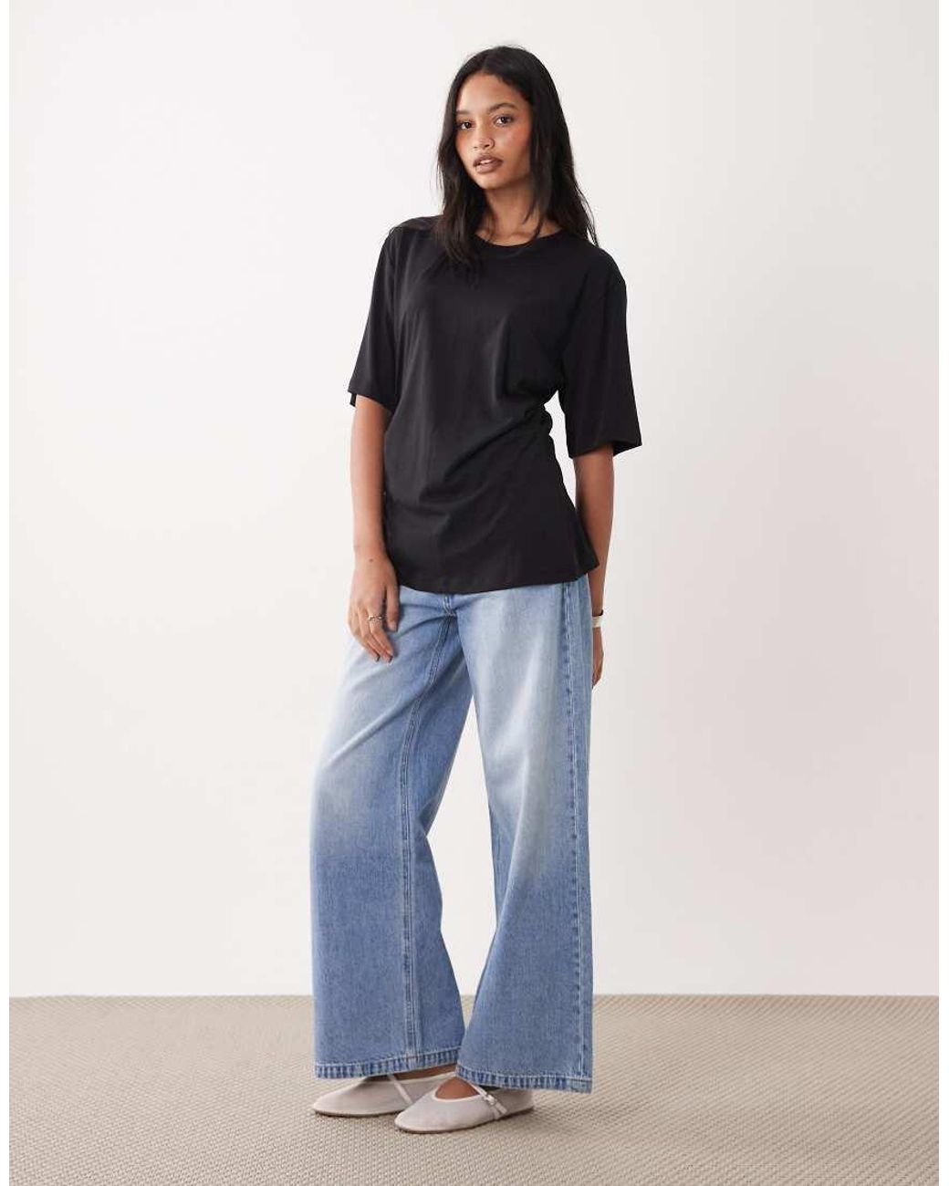 ARKET Black T-shirt With Draped Waist Detail