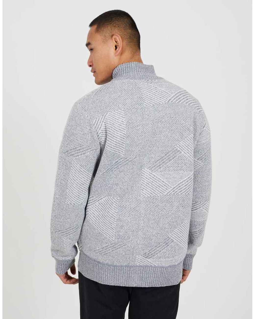 Brave Soul Gray Funnel Neck Zip Through Knitted Jumper for men