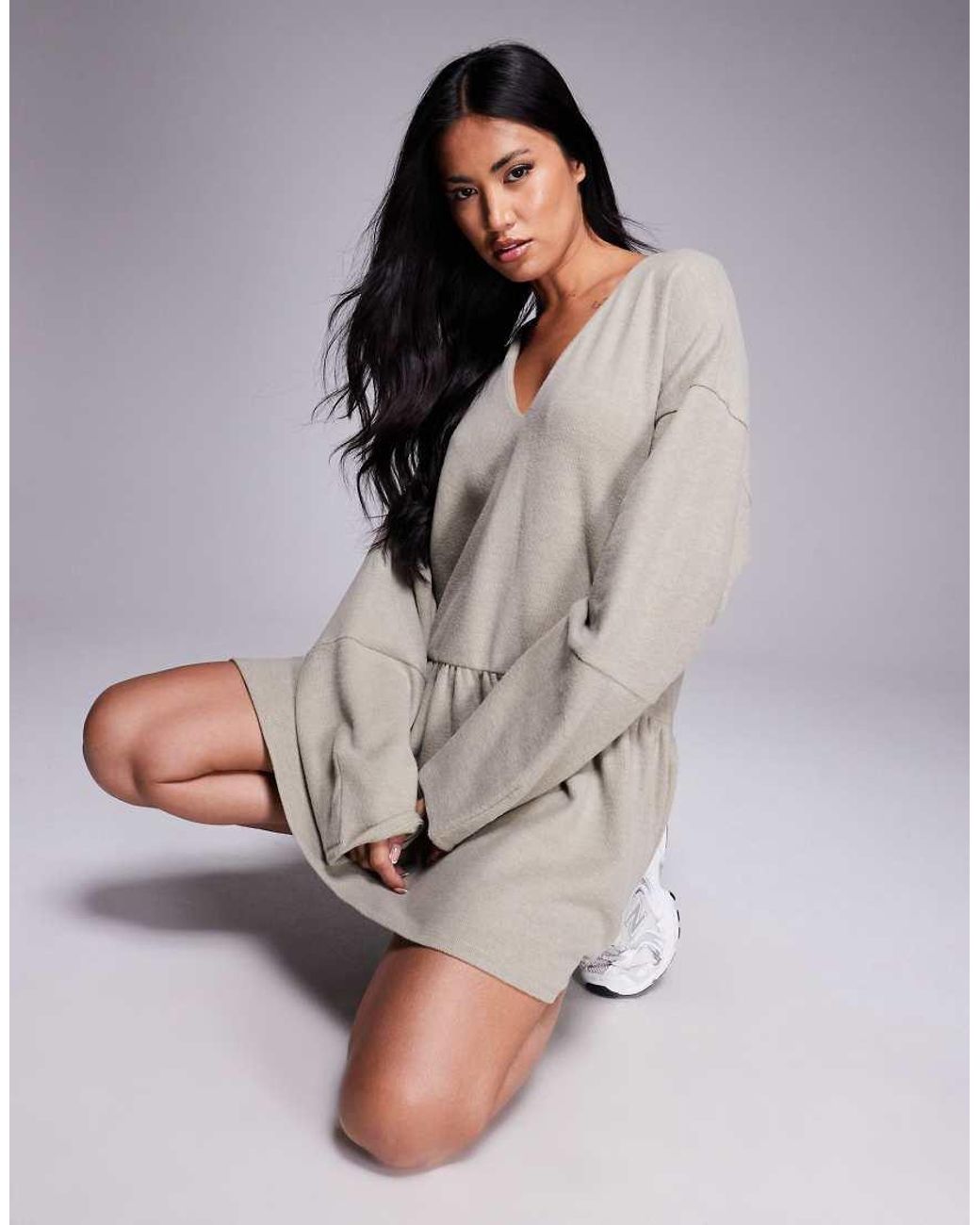 ASOS Natural Supersoft V Front Dropped Waist Mini Dress