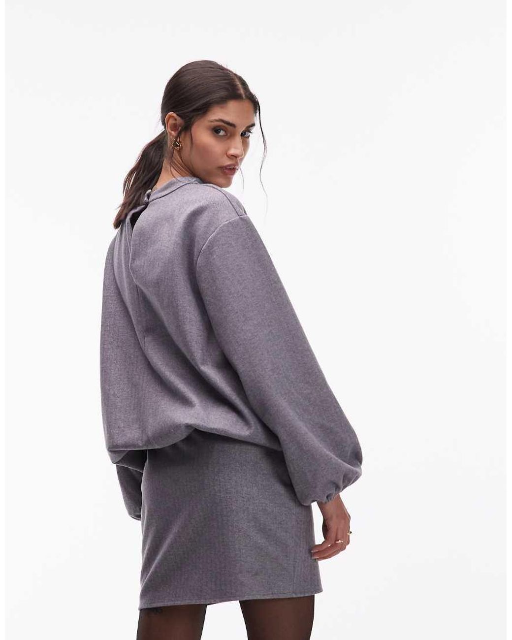 ASOS Gray Blouson High Neck Barrel Sleeve Mini Dress