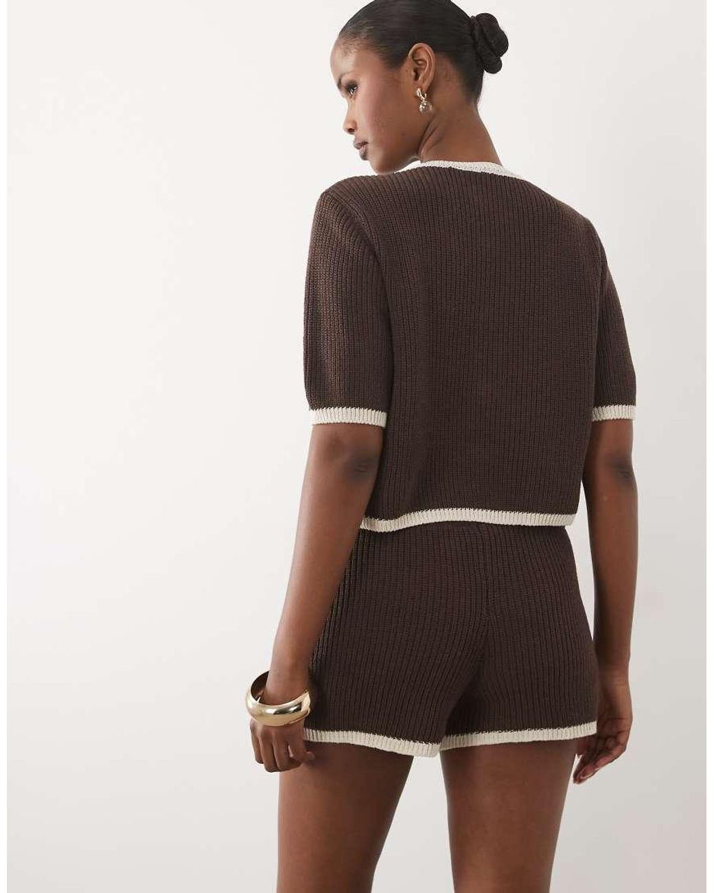 ASOS Brown Knitted Micro Runner Shorts Co-ord