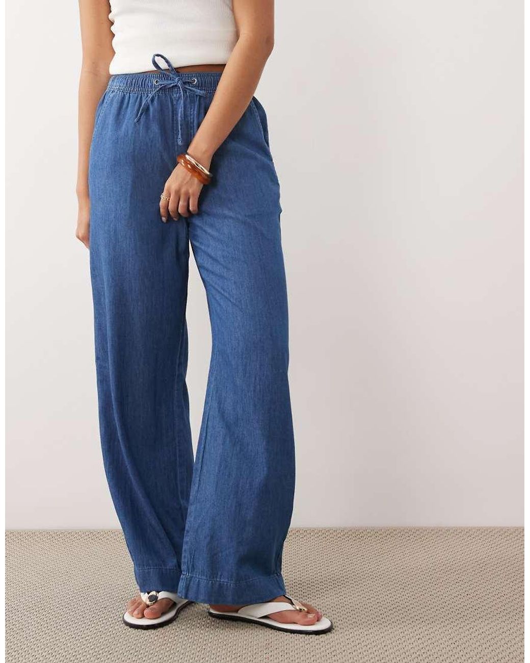 New Look Blue Wide Leg Chambray Denim Trousers