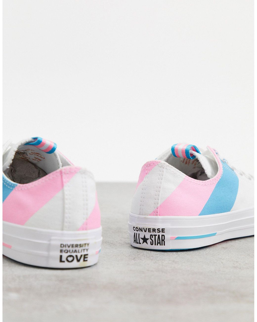 Converse Chuck Taylor All Star Ox White Pink And Blue Trans Flag Trainers |  Lyst