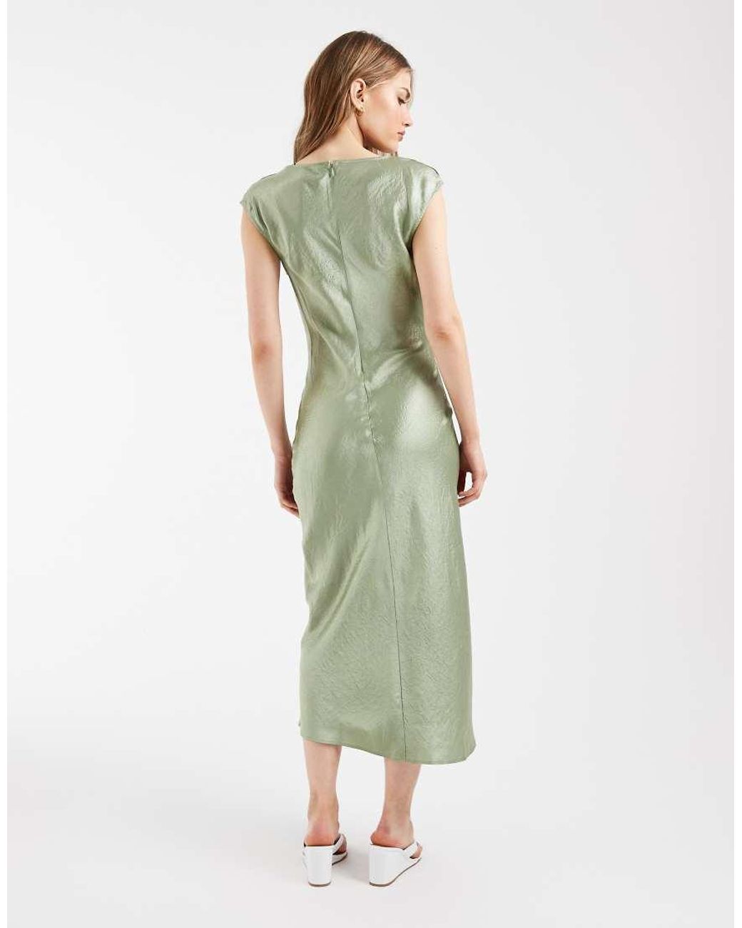 & Other Stories Green Bias Cut Satin Midi Dress With Drape Detail