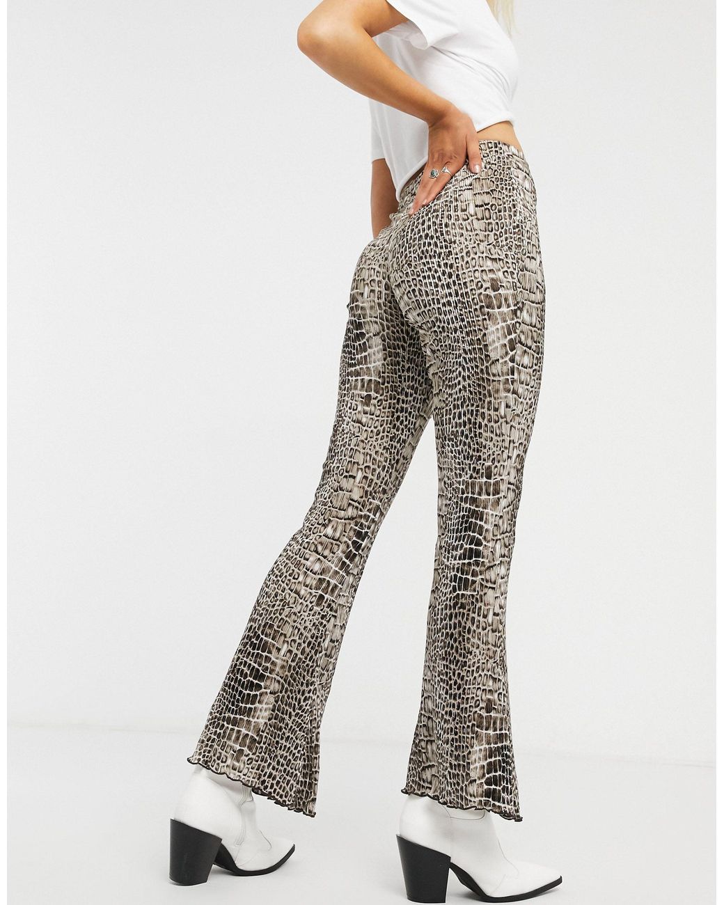 TOPSHOP Plisse Flared Trousers | Lyst