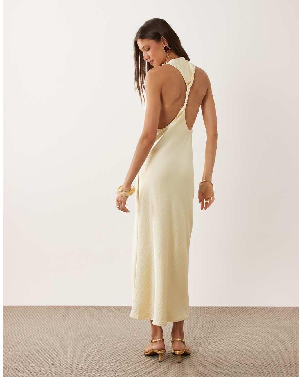Mango Natural Satin Maxi Dress With Twist Back Detail