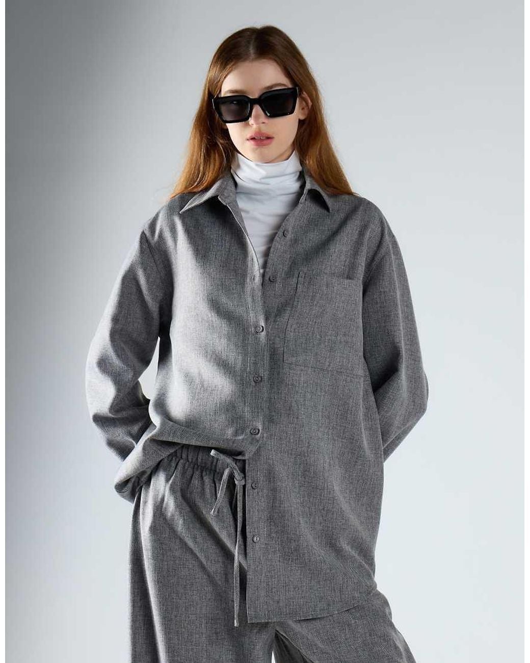 Glamorous Gray Oversized Long Sleeves Shirt