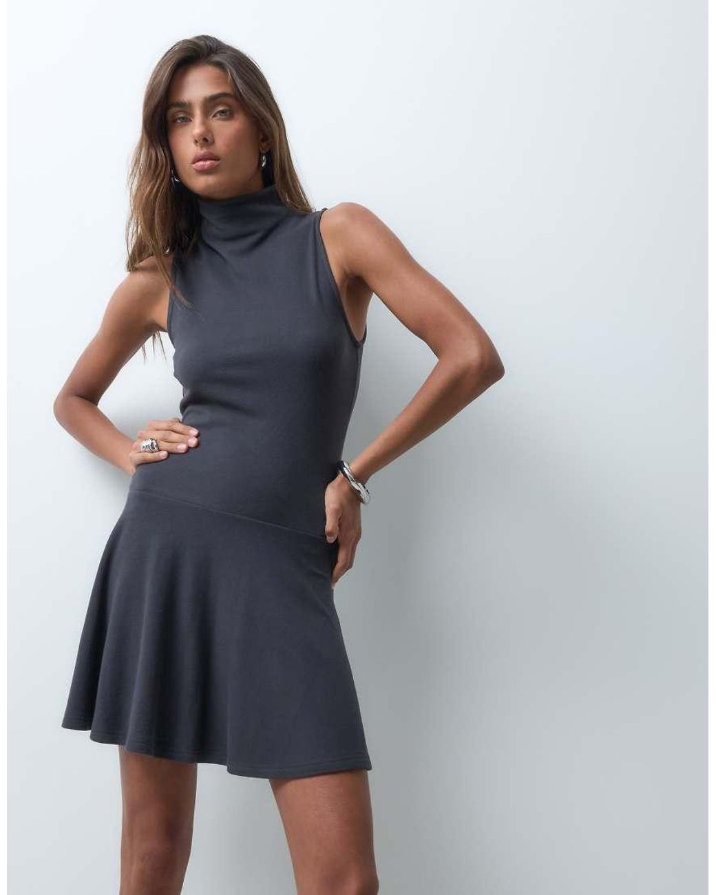 ASOS Gray Supersoft Circle Skirted Mini Dress