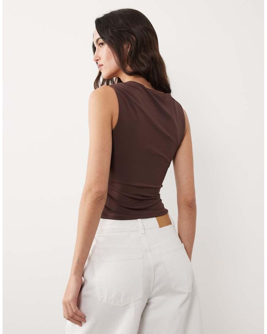 New Look Natural Ruched Trim Detail Top