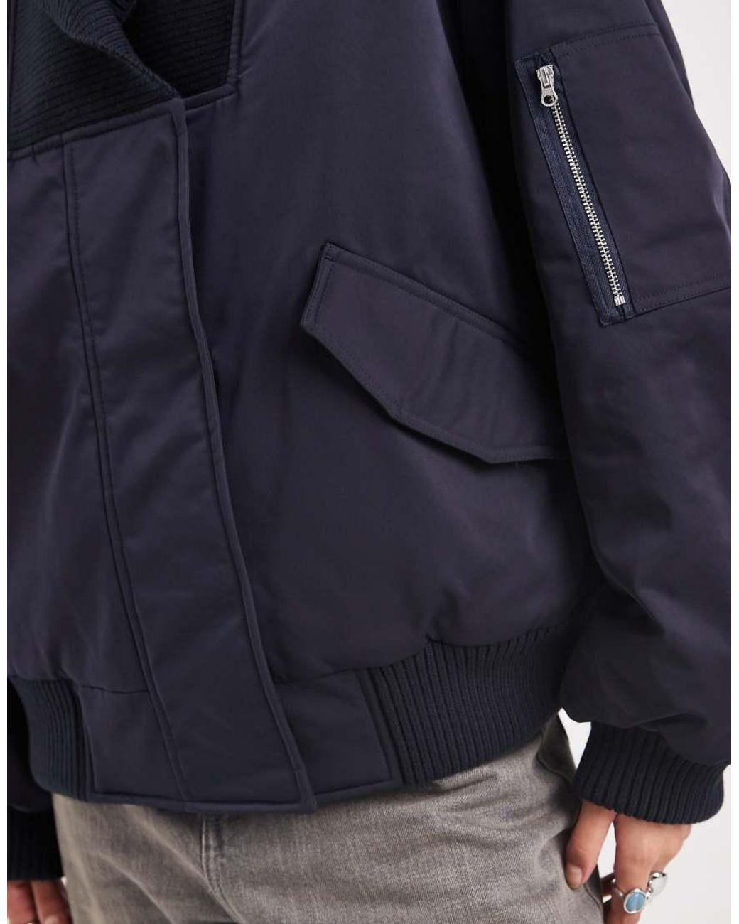 ASOS Blue Knitted Collar Bomber Jacket