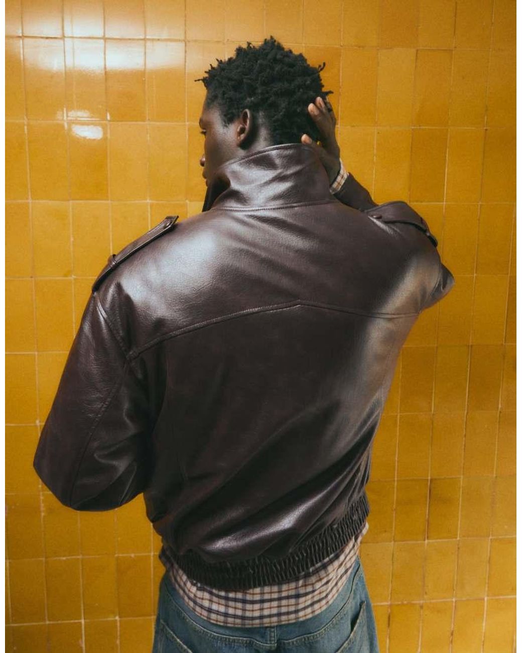 Bershka Metallic Leather Effect Jacket for men