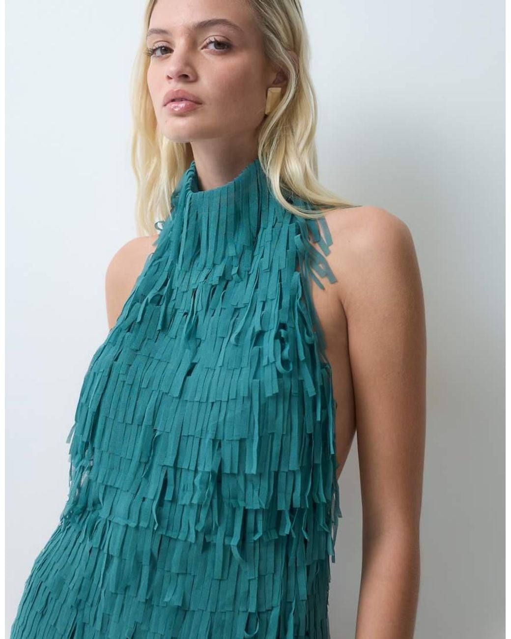ASOS Blue Ribbon Fringe Halter Mini Dress
