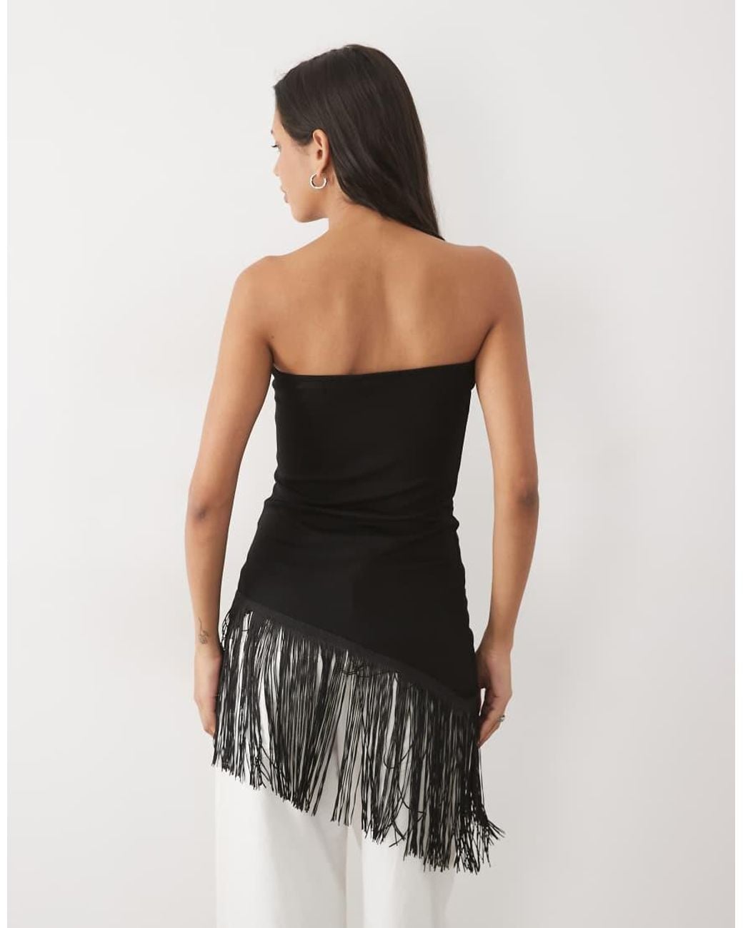 Object White Bandeau Top With Fringe Detail