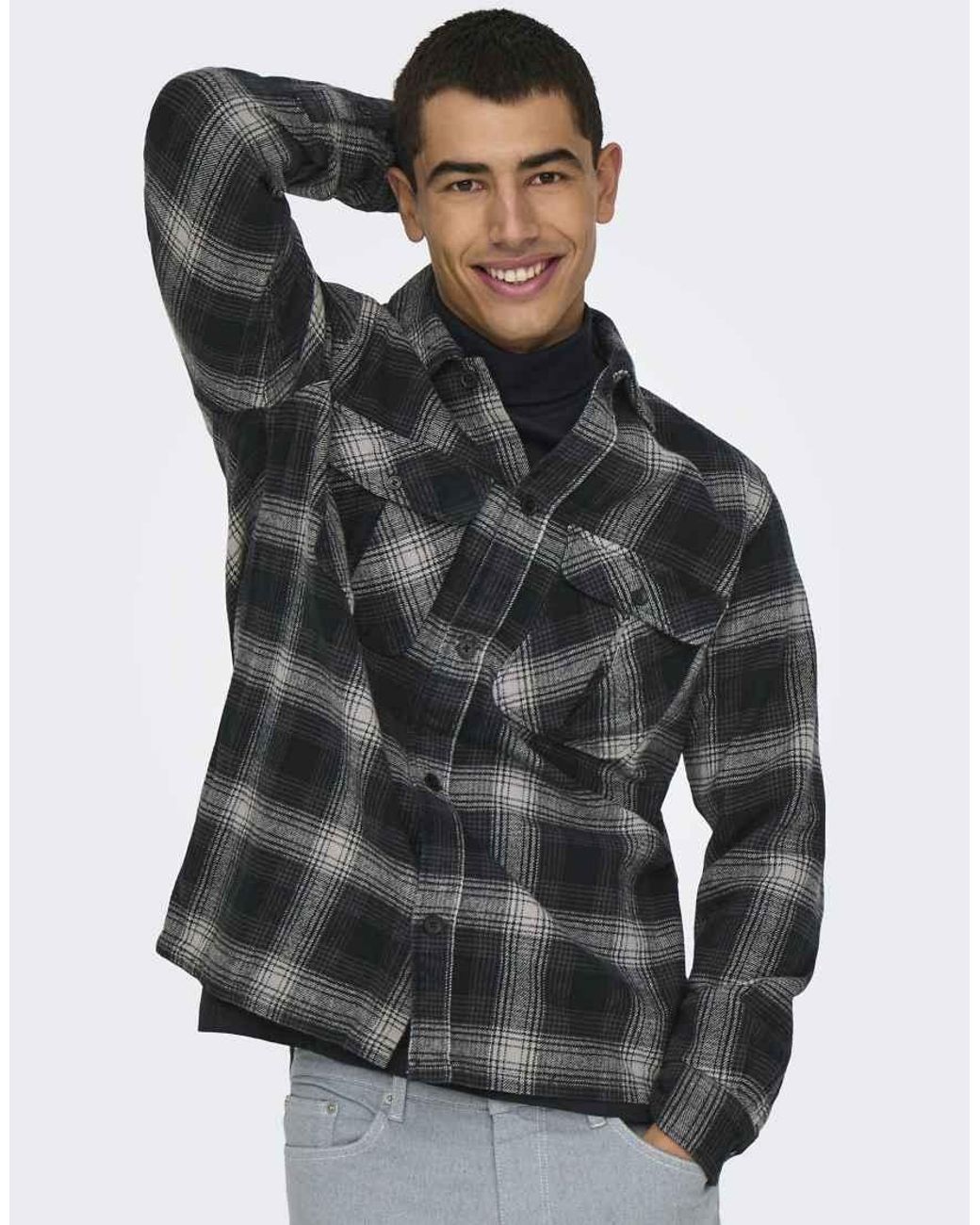Only & Sons Geruit Overshirt in het Black voor heren