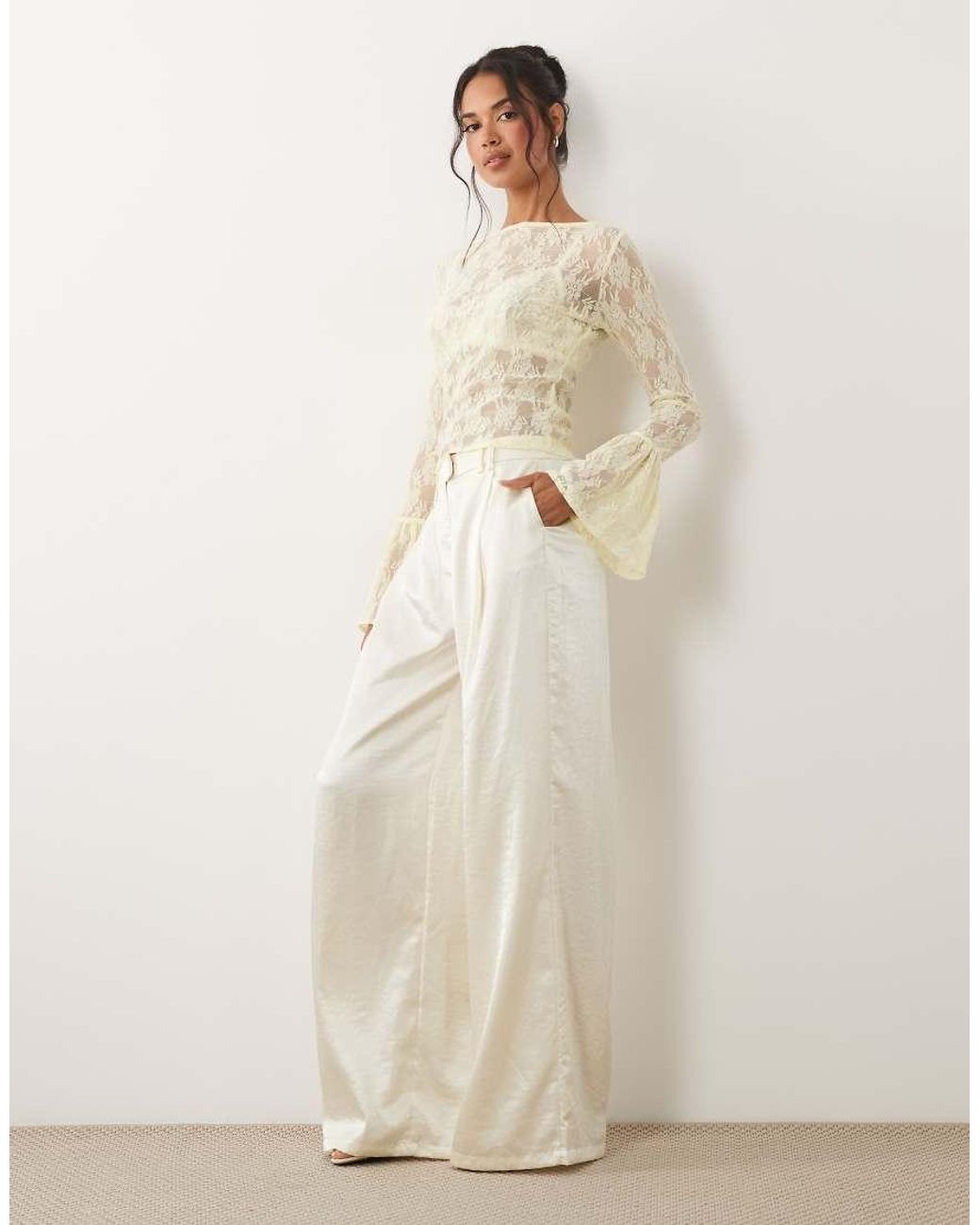 ASOS Natural Sheer Lace Fluted Cuff Top