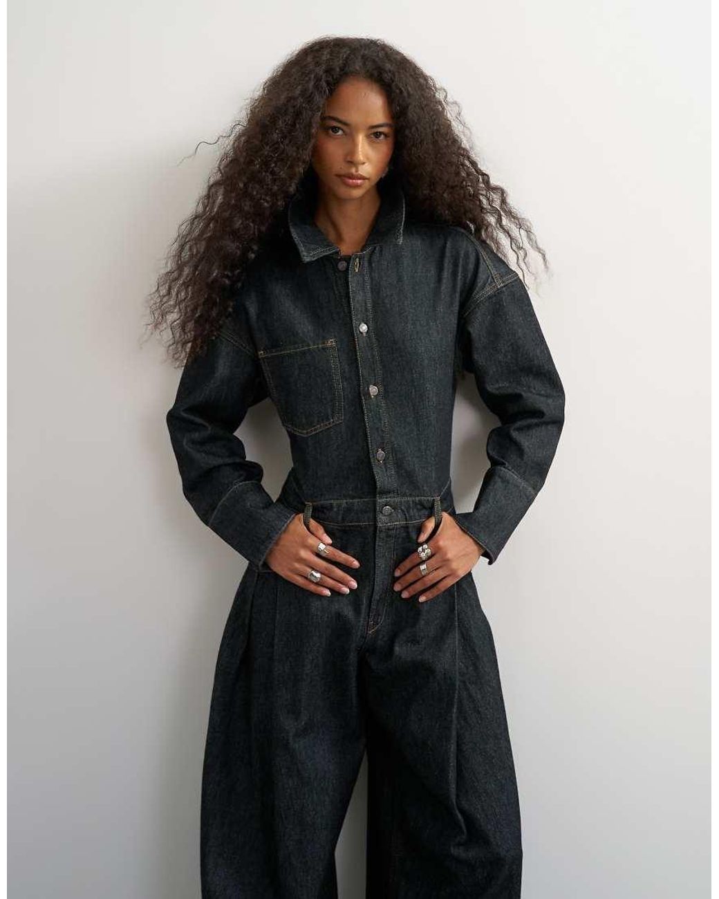 TOPSHOP Black Denim Cocoon Jumpsuit