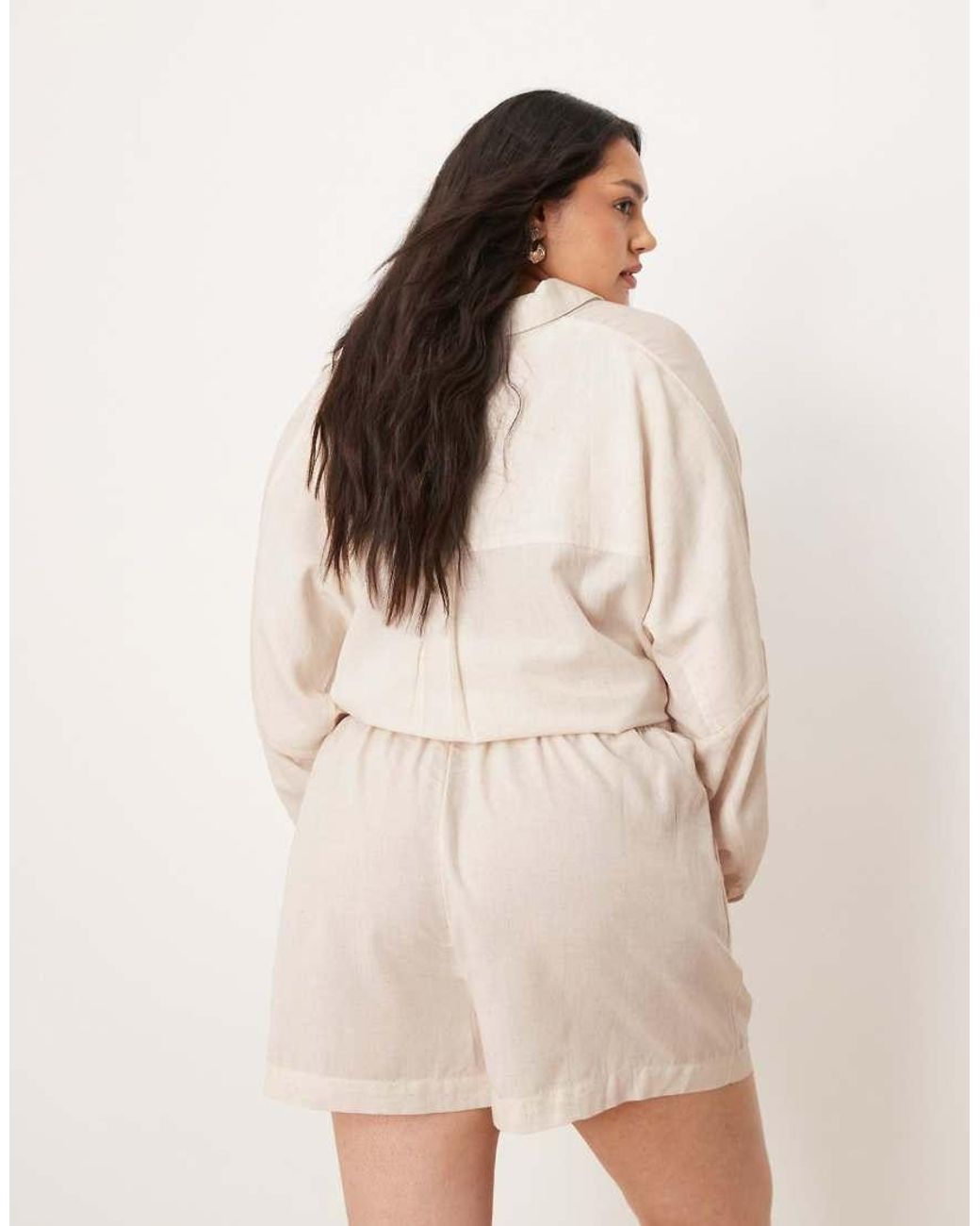ASOS Natural Asos Design Curve Belle Beach Shorts With Linen