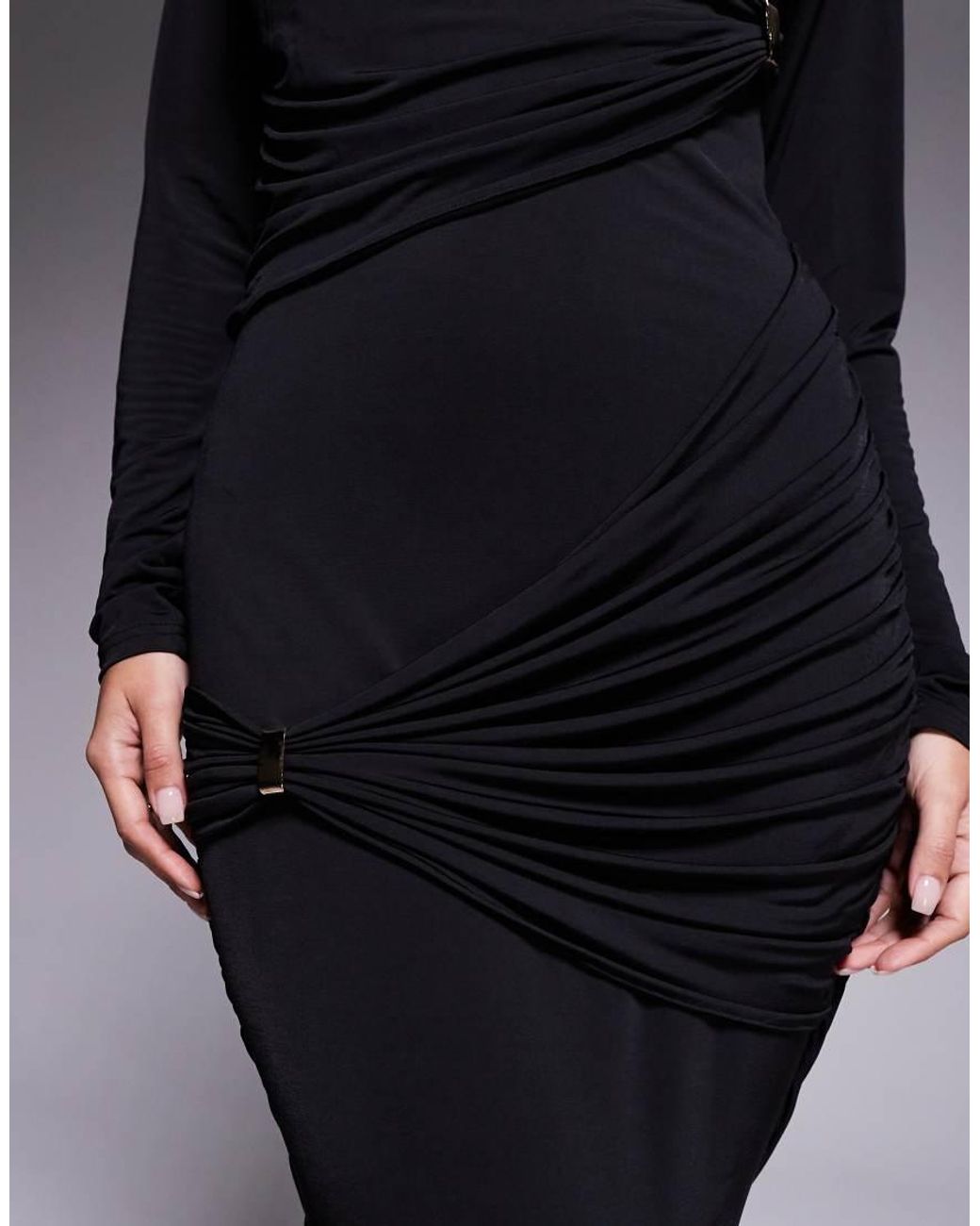 Ruched & Ready Blue Sculpted Asymmetric Cut Out Hardware Detail Bodycon Maxi Dress
