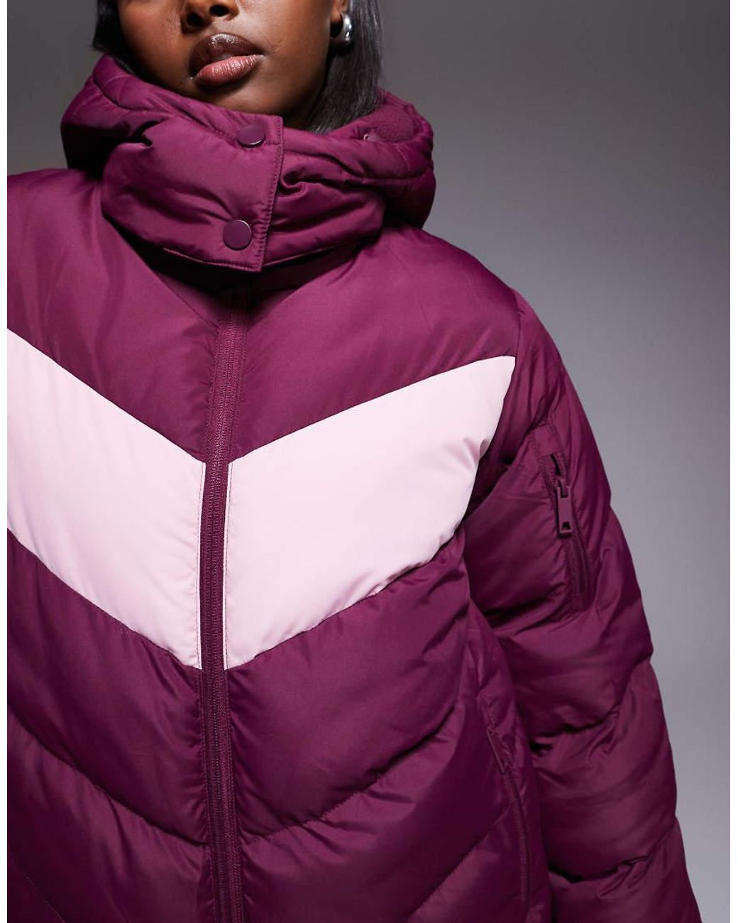Threadbare Purple Ski Puffer Jacket With Pink Panel Contrast