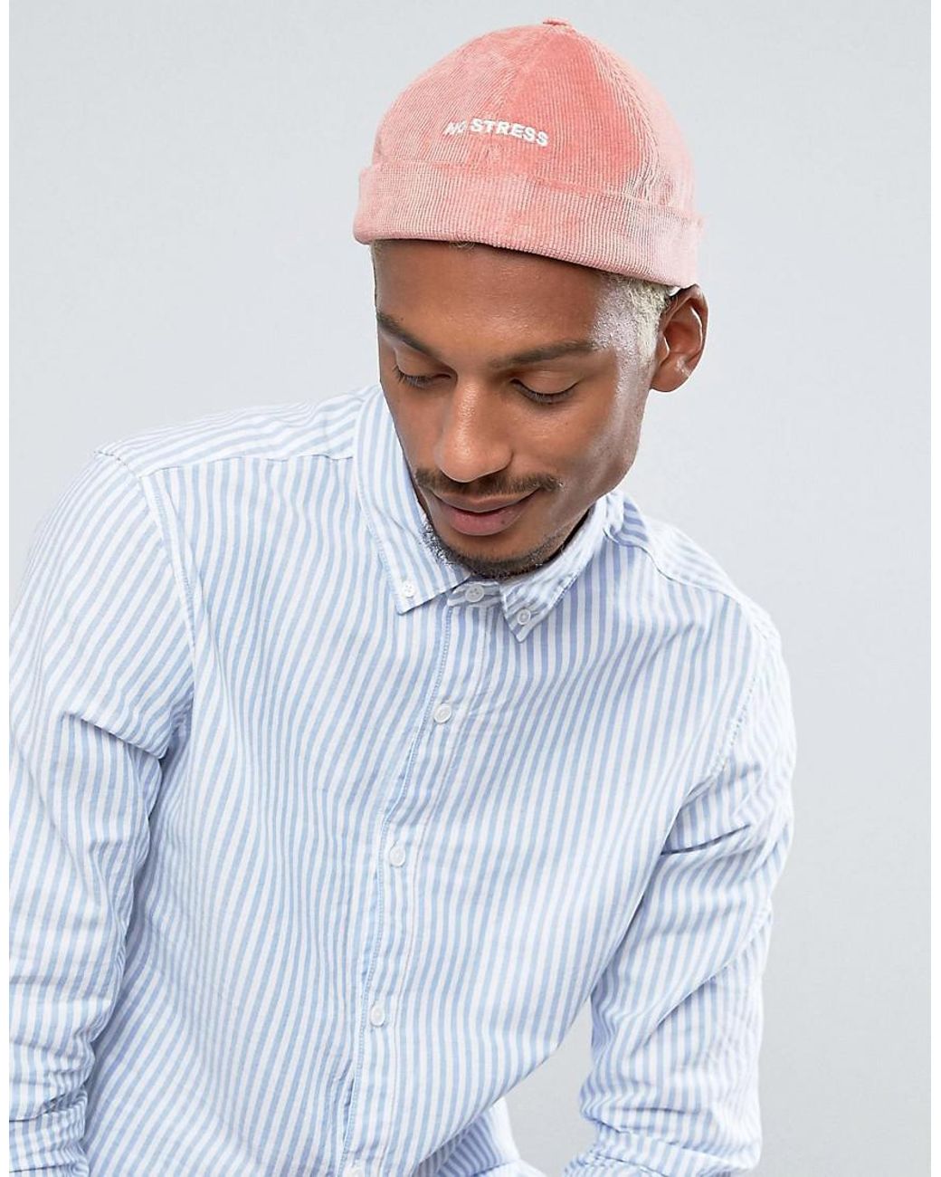 ASOS Cotton Docker Cap In Pink Cord 