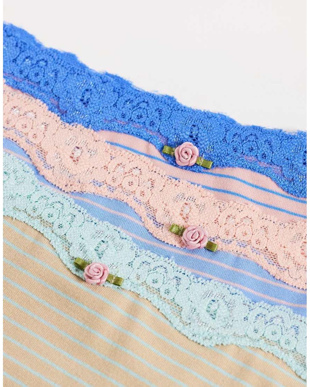 ASOS Blue 3 Pack Brazilian Briefs With Lace Trim