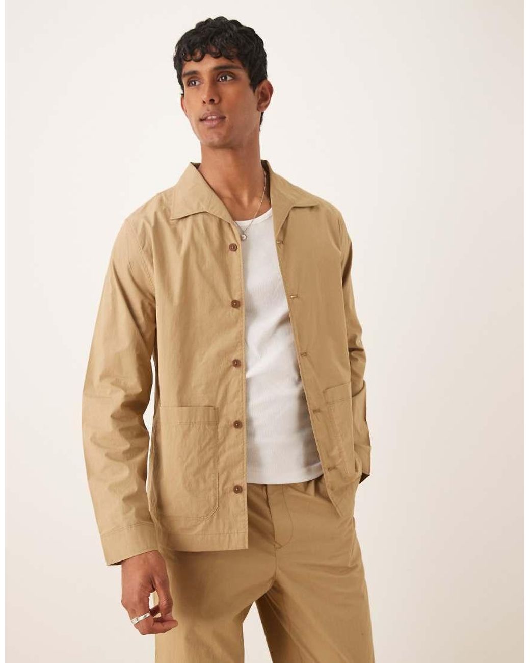Mango Natural Relaxed Fit Worker Jacket Co-ord for men