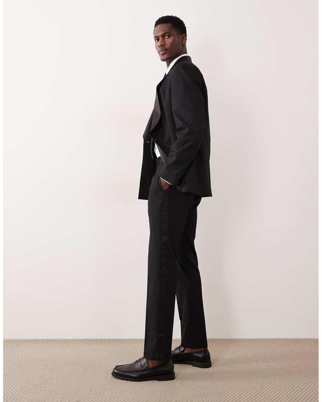 ASOS Black Slim Suit Trouser With Tonal Micro Checkerboard Weave for men