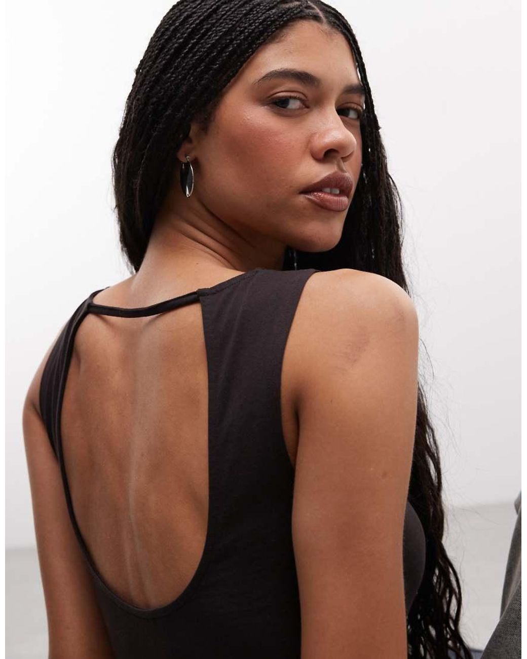 Weekday Brown Slash Neck Tank Top With Open Back