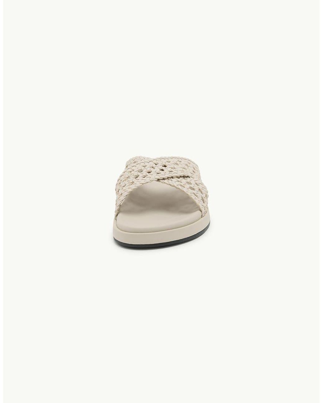Nobody's Child White Real Leather Woven Cross Strap Sliders