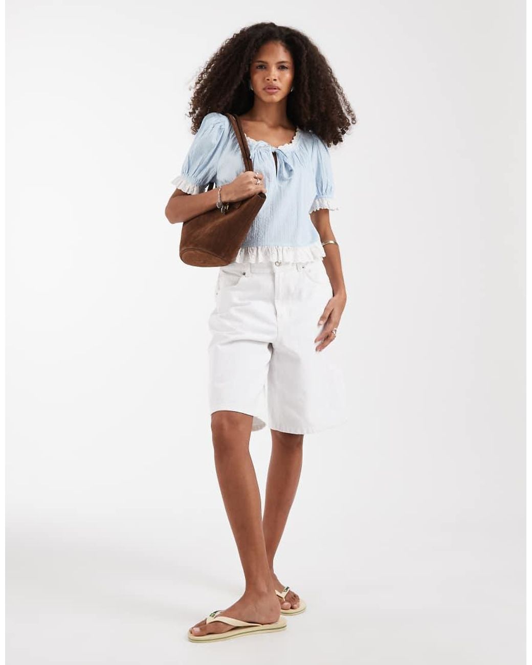 Neon Rose Blue Short Sleeve Frilly Edges Top