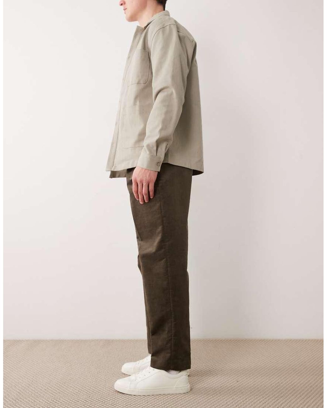ASOS Natural Tailored Pleated Cotton Rich Oversized Tapered Trousers for men