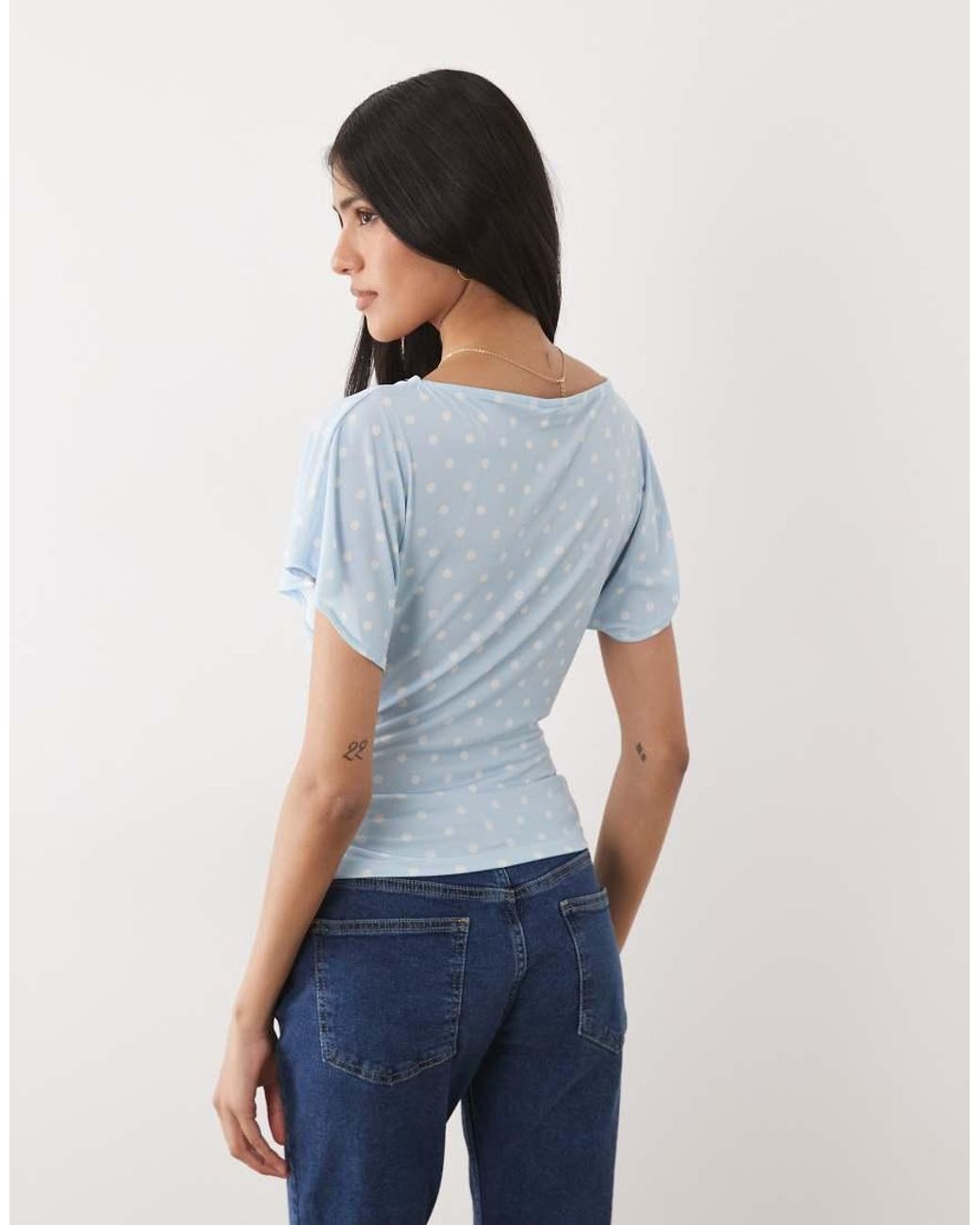 Miss Selfridge Blue Cowl Neck Top With Batwing Sleeves