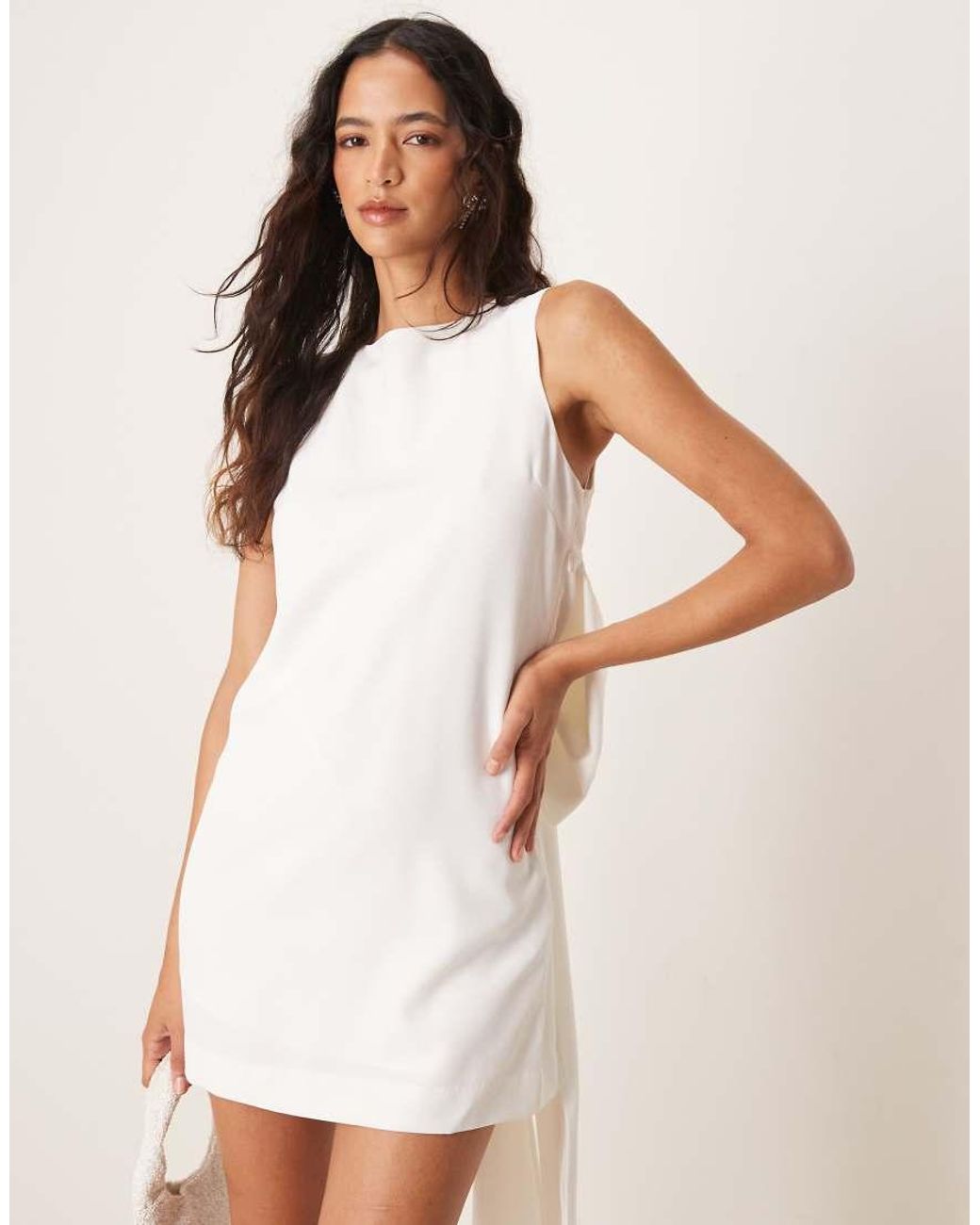 Y.A.S Natural Deep V Bow Back Mini Dress