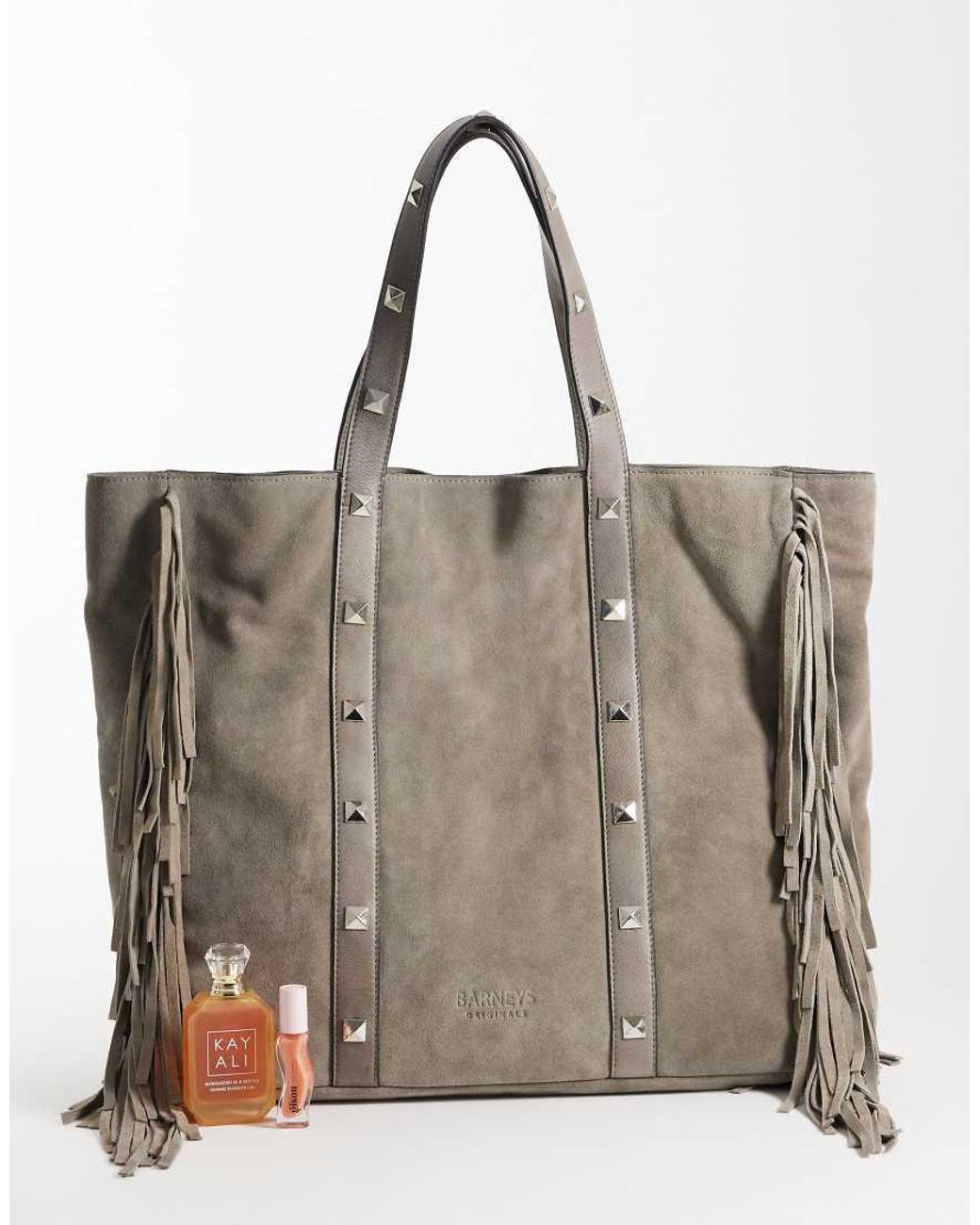 Barney's Originals Natural Boho Fringe Suede Tote Bag