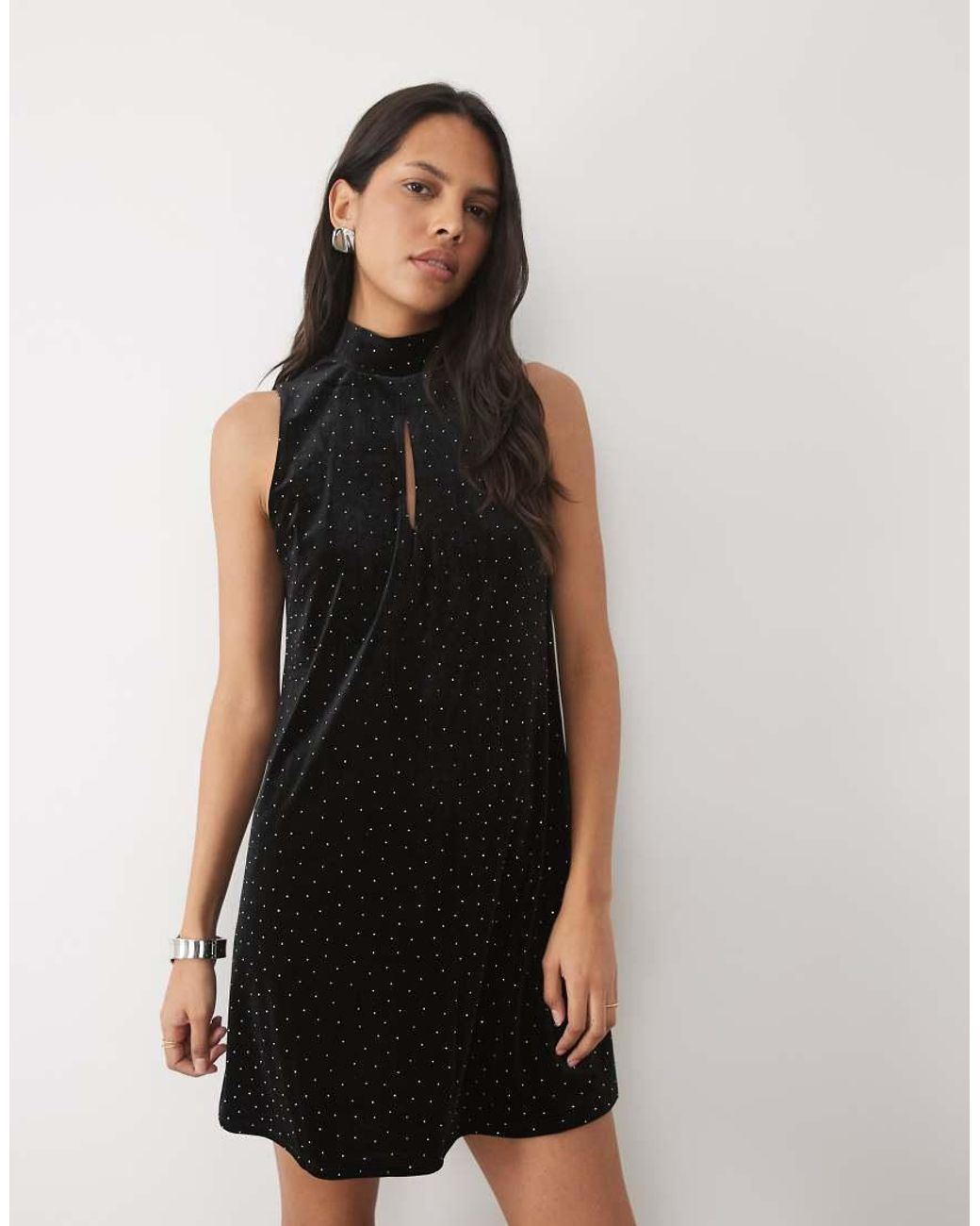 New Look Black Velvet Hotfix Mini Shift Dress