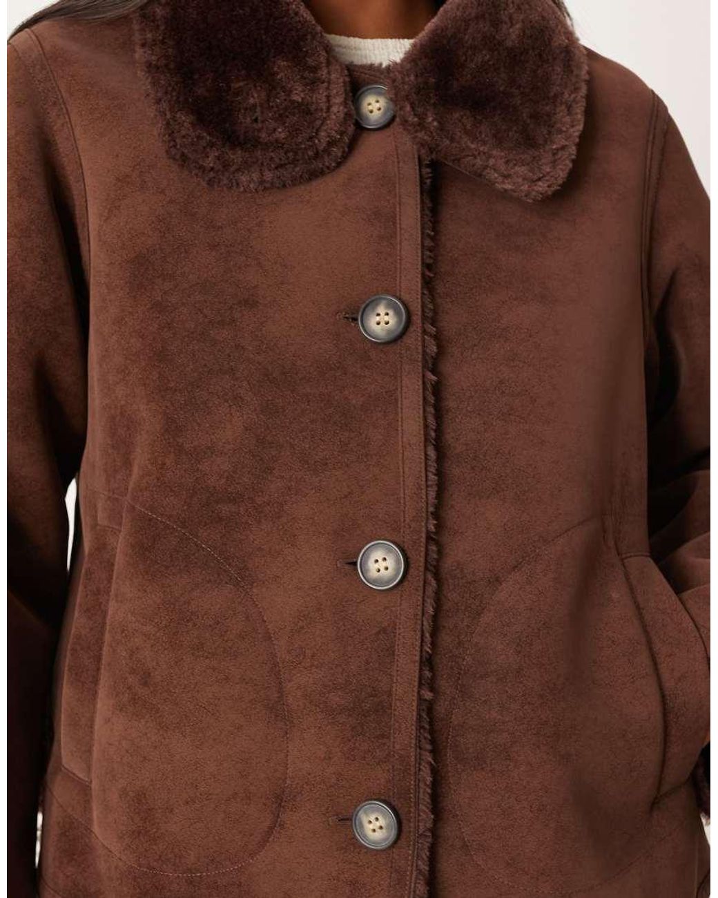 ASOS Brown Asos Design Petite Funnel Neck Faux Suede Bonded Jacket