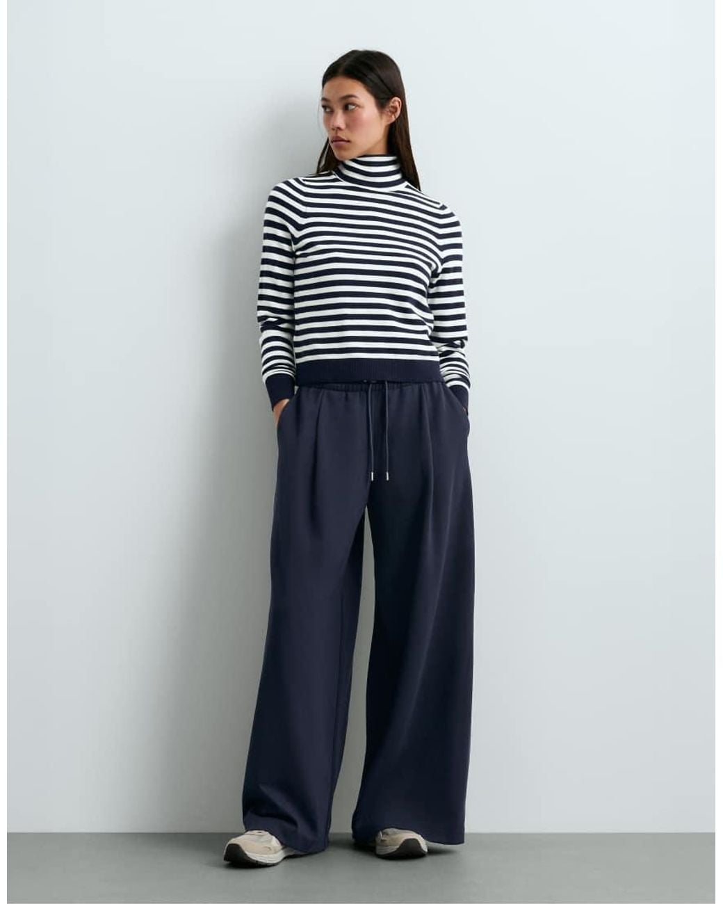 Oysho Blue Striped High-Neck T-Shirt