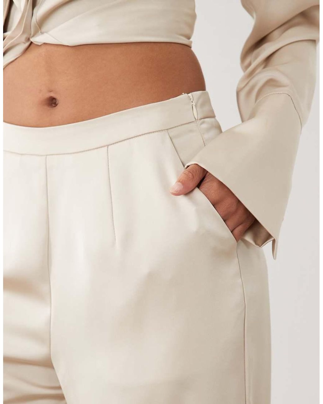 Kaiia Natural Exclusive Satin Wide Leg Trousers Co-ord
