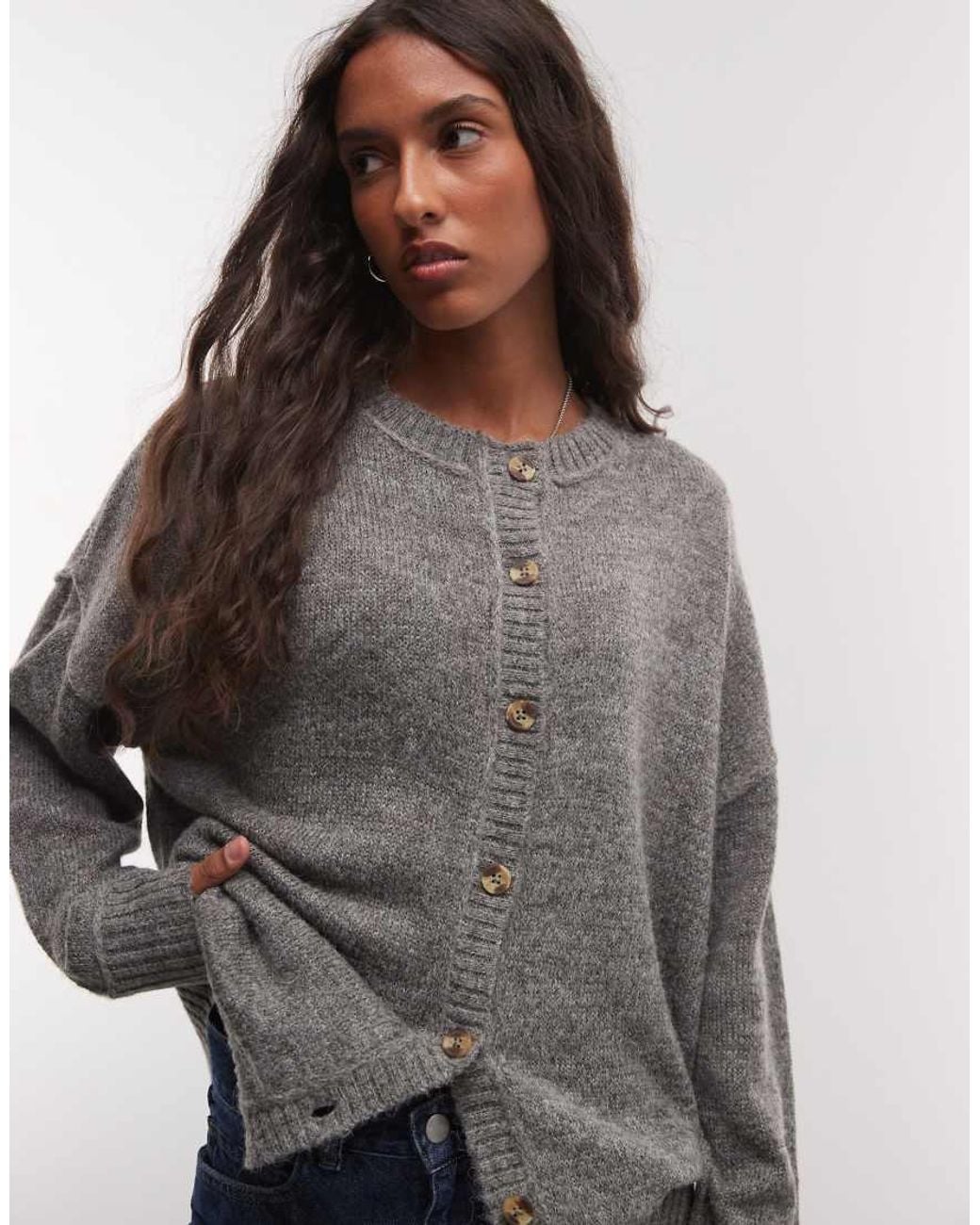 Collusion Gray Knitted Boxy Oversized Cardi