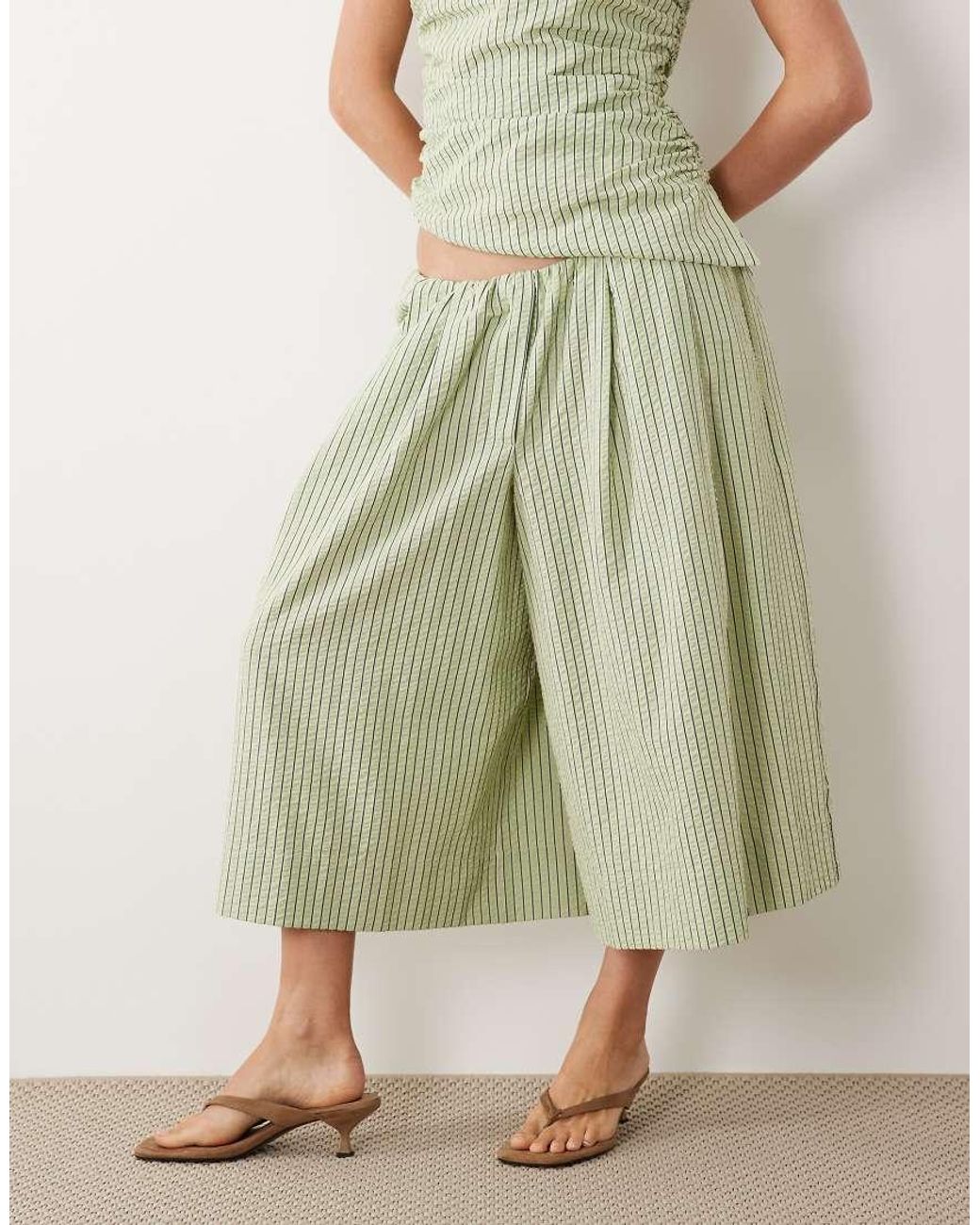 ASOS Green Seersucker Pull On Culottes