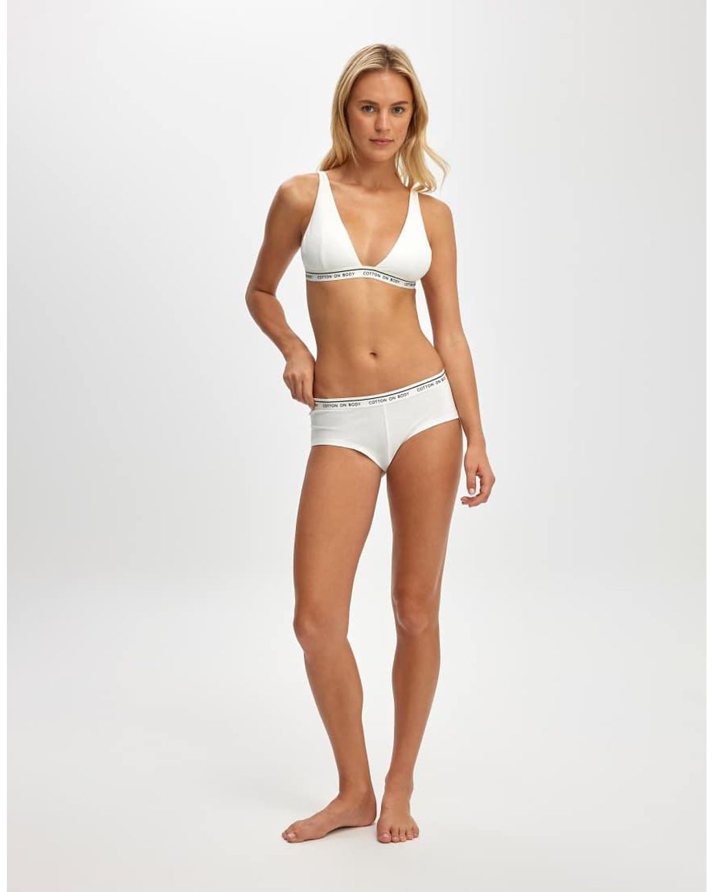Cotton On White Branded Cotton Plunge Triangle Bralette